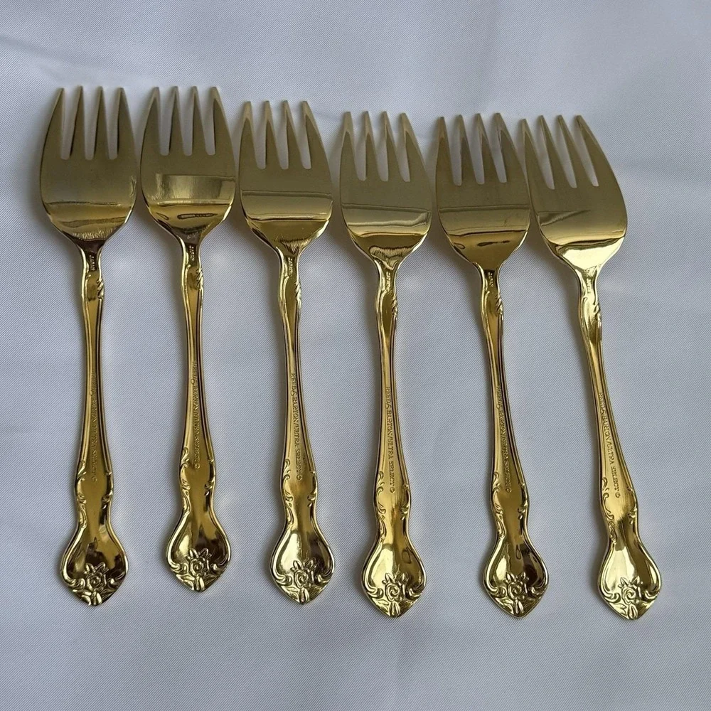 Reed & Barton Ultra Select Gold Plated Forks Set of 6 Japan Floral Flatware